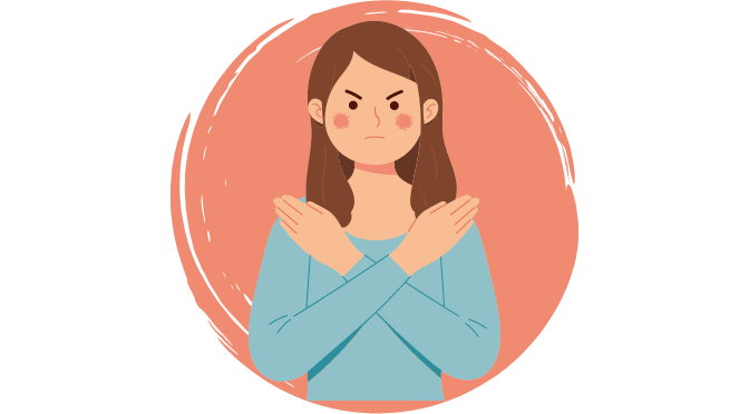 A woman with two arms crossed sign for no