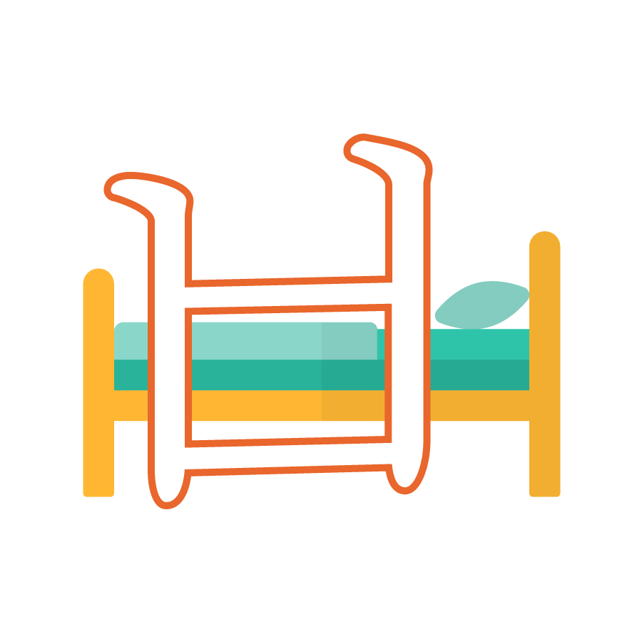 Illustration of the Korean alphabet letter ㅂ 비읍 bieup in front of a bed