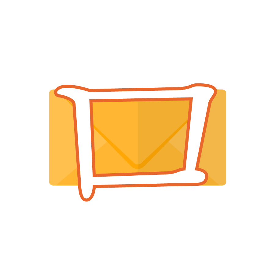 Illustration of the Korean alphabet letter ㅁ 미음 mieum in front of a yellow envelope