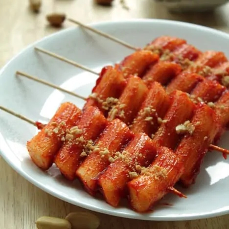 Korean street food rice cake skewers