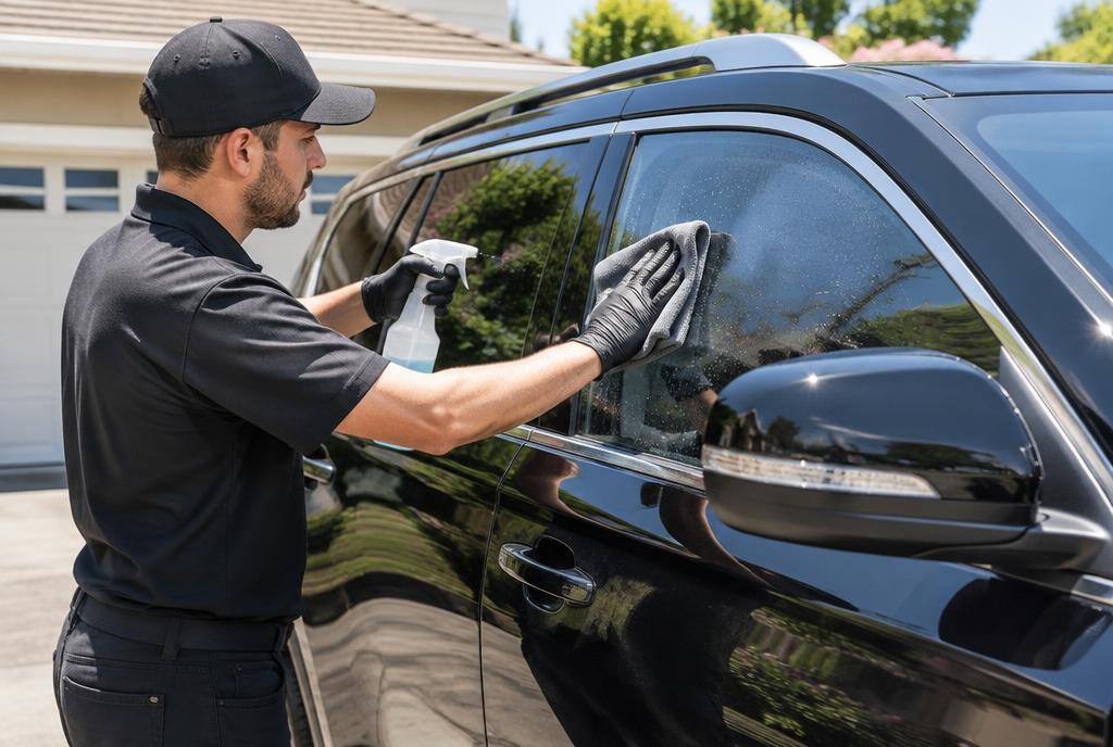 Technician detailing a car in Carmel Mountain
