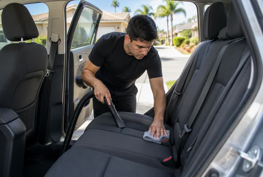 Technician detailing a car interior in El Cajon