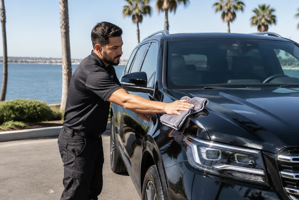 Technician detailing a car in Chula Vista