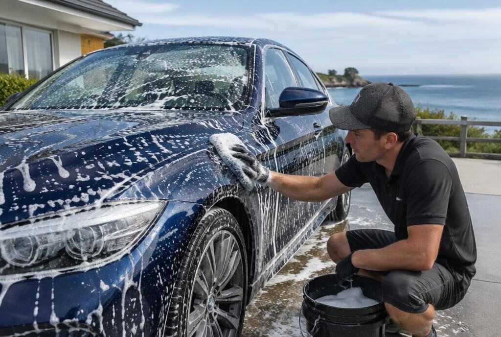 Technician detailing a car in Del Mar