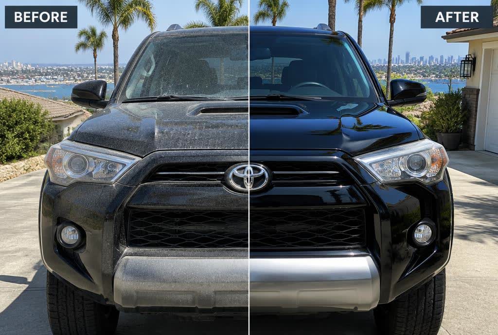 Mobile car detailing San Diego — before and after of a detailed SUV