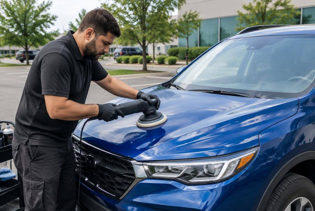 Technician detailing a car in Kearny Mesa