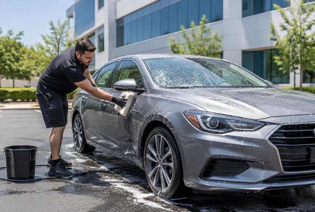 Technician detailing a car in Sorrento Valley