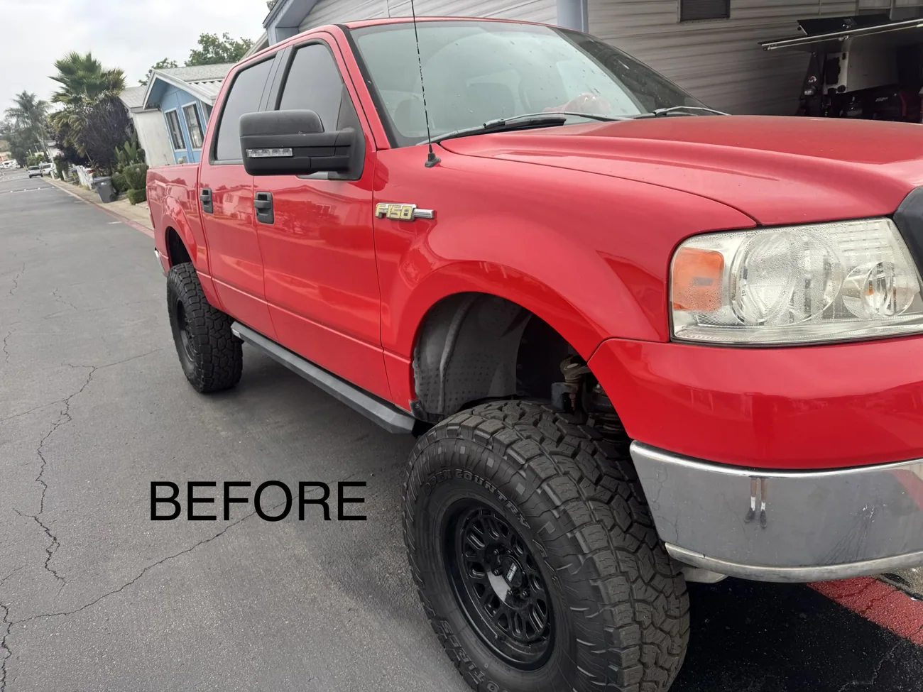 Red Ford F-150 — Exterior Detail — before detailing, showing dirt and wear