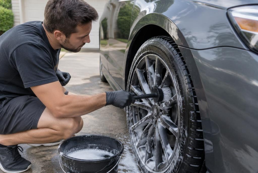 Technician detailing a car in Tierrasanta