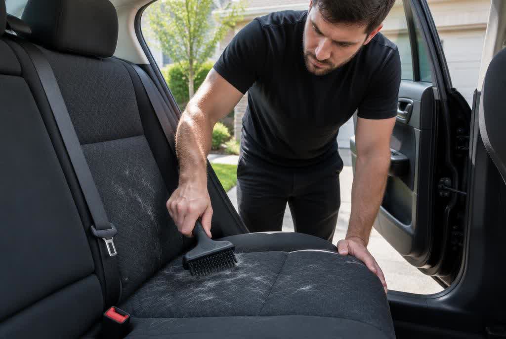 Technician cleaning a car interior in Santee
