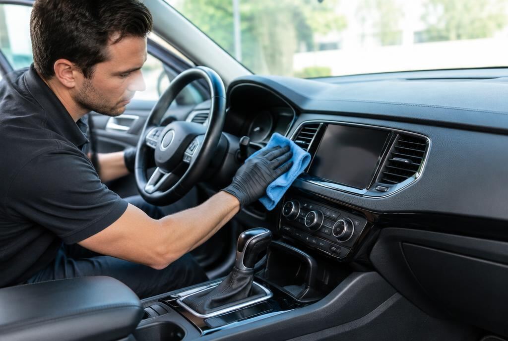 Technician detailing a car in Carmel Valley