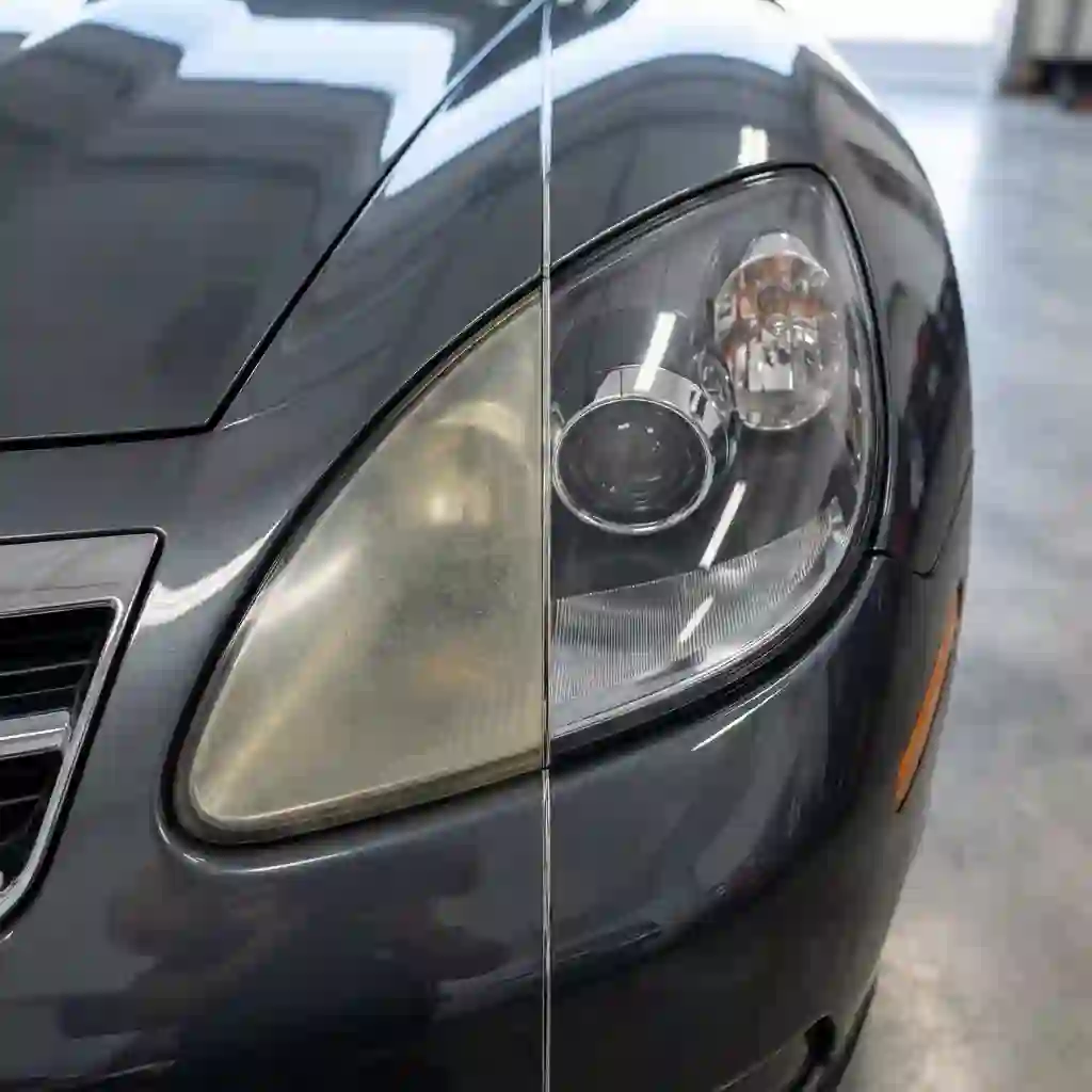 Headlight restoration in progress on a customer's vehicle