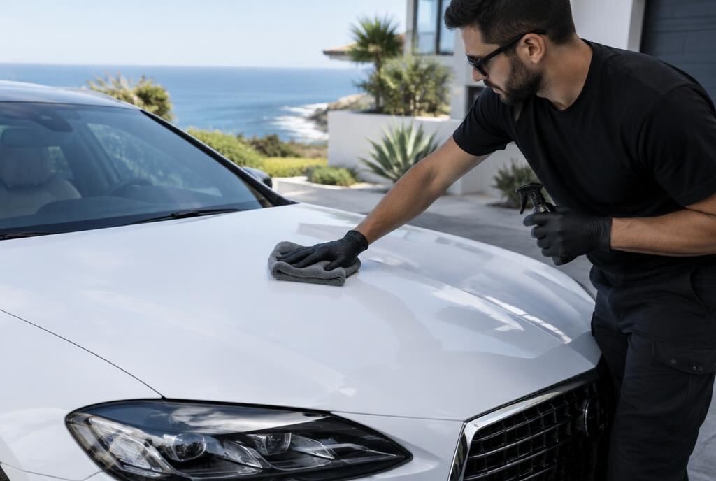 Technician applying ceramic coating in La Jolla